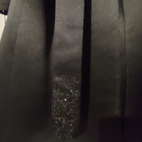 Talbots Dress + Coat Set Black Thick Satin Lined Beaded Belt Pockets 8 - Picture 12 of 15